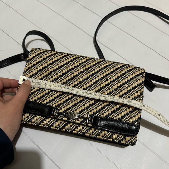 Patricia Nash EUC Apricale Clutch Crossbody Woven‎ Raffia Black Cream Leather - Picture 10 of 11